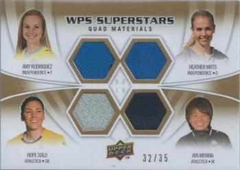 2010 Upper Deck MLS - WPS Superstars Quad Materials #RMSEM Amy Rodriguez / Aya Miyama / Heather Mitts / Hope Solo Front
