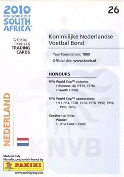 2010 Panini FIFA World Cup South Africa #26 Nederland Back