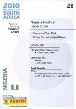 2010 Panini FIFA World Cup South Africa #28 Nigeria Back