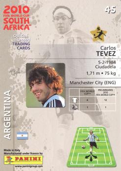 2010 Panini FIFA World Cup South Africa #45 Carlos Tevez Back