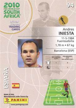 2010 Panini FIFA World Cup South Africa #94 Andres Iniesta Back