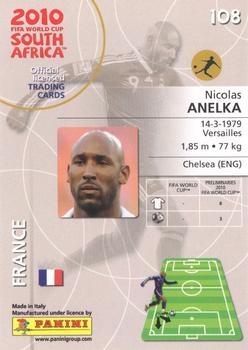 2010 Panini FIFA World Cup South Africa #108 Nicolas Anelka Back