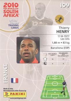 2010 Panini FIFA World Cup South Africa #109 Thierry Henry Back