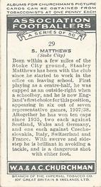 1938 Churchman's Association Footballers 1st Series #29 Stanley Matthews Back