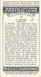1938 Churchman's Association Footballers 1st Series #39 Reg Smith Back