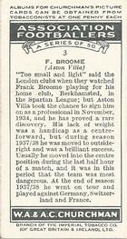 1938 Churchman's Association Footballers 1st Series #3 Frank Broome Back