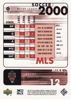 2000 Upper Deck MLS #83 Mike Petke Back