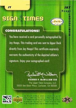 2000 Upper Deck MLS - Sign of the Times #JY Jay Heaps Back