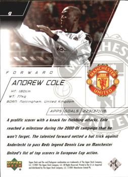 2001 Upper Deck Manchester United World Premiere #9 Andy Cole Back