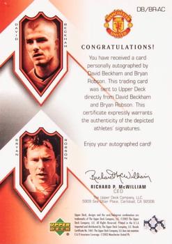 2002 Upper Deck Manchester United - Legendary Combo Signatures #DB/BR-AC David Beckham / Bryan Robson Back