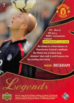 2002 Upper Deck Manchester United Legends #7 David Beckham Back