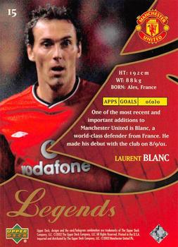 2002 Upper Deck Manchester United Legends #15 Laurent Blanc Back
