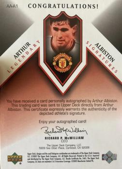 2002 Upper Deck Manchester United Legends - Legendary Signatures Red Tier 1 #AA-A1 Arthur Albiston Back