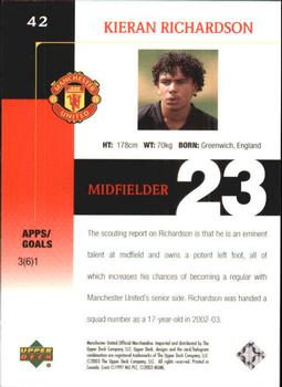 2003 Upper Deck Manchester United #42 Kieran Richardson Back