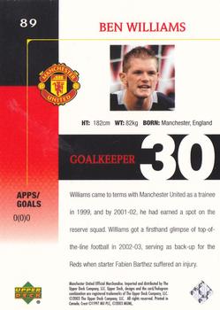 2003 Upper Deck Manchester United #89 Ben Williams Back
