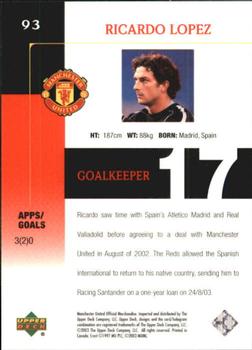 2003 Upper Deck Manchester United #93 Ricardo Lopez Back