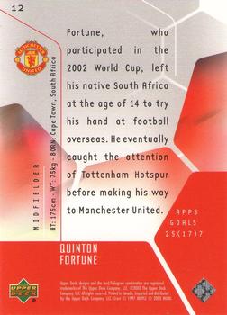 2003 Upper Deck Manchester United Mini Playmakers #12 Quinton Fortune Back