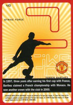 2003 Upper Deck Manchester United Strike Force #40 Fabien Barthez Back