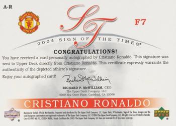 2004 SP Authentic Manchester United - Sign of the Times #A-R Cristiano Ronaldo Back