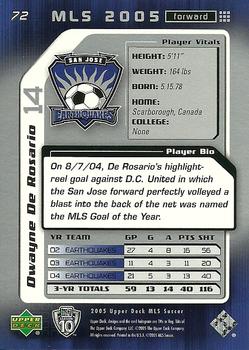 2005 Upper Deck MLS #72 Dwayne De Rosario Back