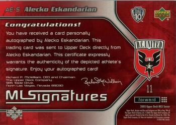 2005 Upper Deck MLS - MLSignatures #AE-S Alecko Eskandarian Back