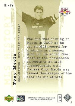 2006 Upper Deck MLS - History #HI-45 Tony Meola Back