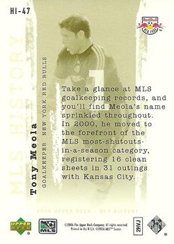 2006 Upper Deck MLS - History #HI-47 Tony Meola Back