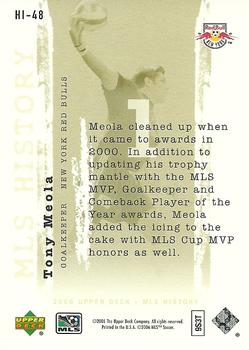 2006 Upper Deck MLS - History #HI-48 Tony Meola Back