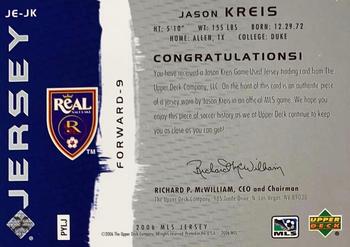2006 Upper Deck MLS - Jerseys #JE-JK Jason Kreis Back
