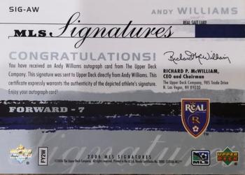 2006 Upper Deck MLS - Signatures #SIG-AW Andy Williams Back