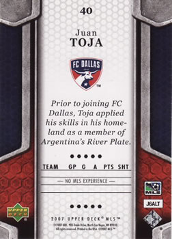 2007 Upper Deck MLS #40 Juan Toja Back