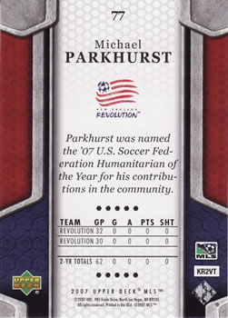 2007 Upper Deck MLS #77 Michael Parkhurst Back