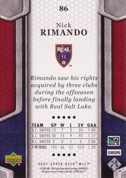2007 Upper Deck MLS #86 Nick Rimando Back