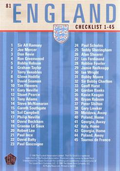 1998 Upper Deck England #81 Checklist 1-45 Back