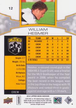 2012 Upper Deck MLS #12 William Hesmer Back