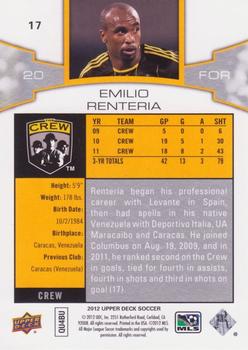 2012 Upper Deck MLS #17 Emilio Renteria Back