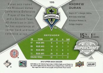 2012 Upper Deck MLS #195 Andrew Duran Back