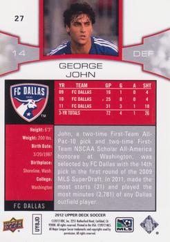 2012 Upper Deck MLS #27 George John Back