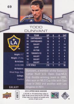 2012 Upper Deck MLS #69 Todd Dunivant Back