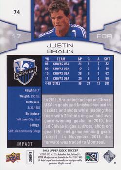 2012 Upper Deck MLS #74 Justin Braun Back