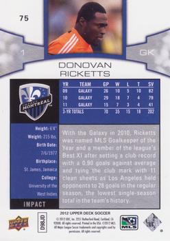 2012 Upper Deck MLS #75 Donovan Ricketts Back