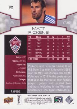 2012 Upper Deck MLS #82 Matt Pickens Back