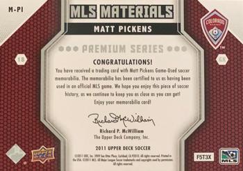 2011 Upper Deck MLS - MLS Materials Premium Series #M-PI Matt Pickens Back