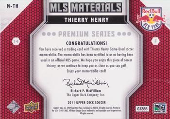 2011 Upper Deck MLS - MLS Materials Premium Series #M-TH Thierry Henry Back