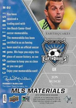 2012 Upper Deck MLS - MLS Materials #M-BU Jon Busch Back