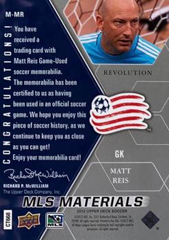 2012 Upper Deck MLS - MLS Materials #M-MR Matt Reis Back