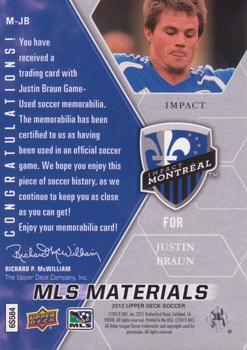 2012 Upper Deck MLS - MLS Materials #M-JB Justin Braun Back