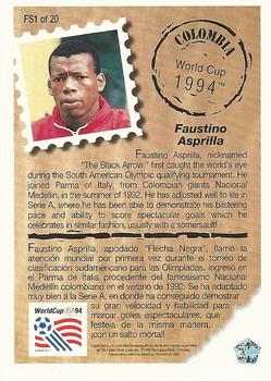 1993 Upper Deck World Cup Preview (English/Spanish) - Future Stars #FS1 Faustino Asprilla Back