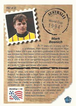 1993 Upper Deck World Cup Preview (English/Spanish) - Future Stars #FS7 Mark Bosnich Back