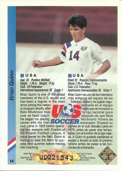 1993 Upper Deck World Cup Preview (English/Spanish) - USA Autographed #14 Brian Quinn Back